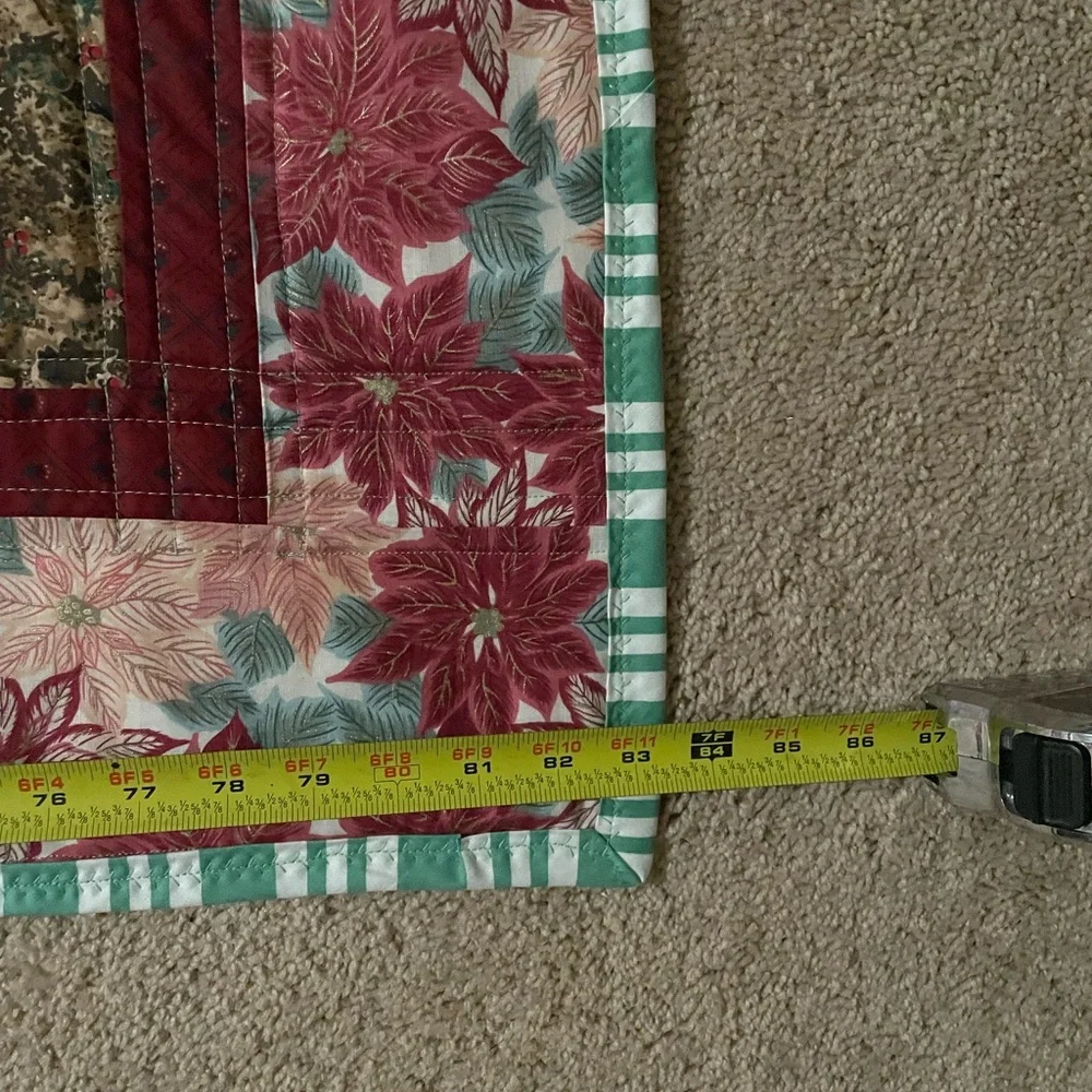 Handmade Patchwork Quilt in Cranberry Red, Green & Cream - Picture 5 of 13